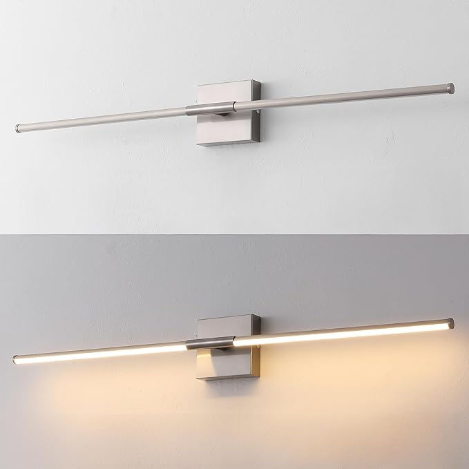 JONATHAN Y 32" Nickel Modern Dimmable Integrated LED Wall Sconce, Minimalist Adjustable Metal Vanity Light for Bathroom Mirror, Bedroom, Hallway, 3000K, ETL Listed (JYL7040E)