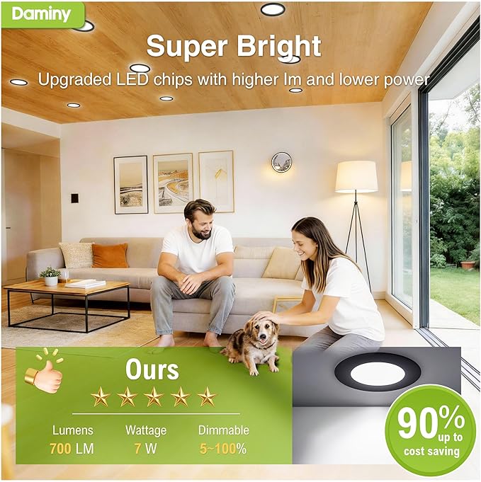 DAMINY 6 Pack 4 Inch Black LED Recessed Lighting with Junction Box,5CCT,Ultra-Thin Recessed Light,7W 700LM, Dimmable Canless Wafer Ceiling Light,High Brightness