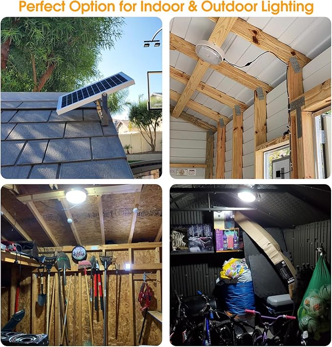 Solar Lights Indoor Home, Daytime Dimmable Ceiling Light with Remote, Cool White/Warm White 1000Lumen Outdoor Solar Shed Light with ON/Off Switch for Barn, Porch, Patio, Carpot, Chicken Coop