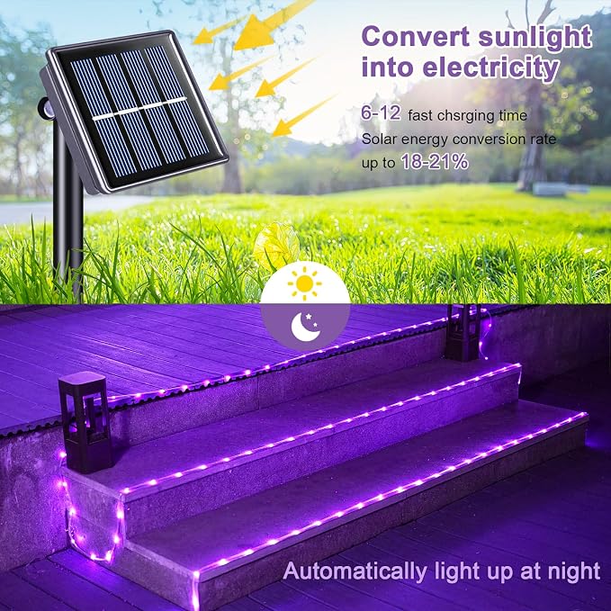 JMEXSUSS 200 LED Purple Solar Halloween Lights, 66 ft Rope Lights Outdoor Waterproof, PVC Tube Purple Christmas String Lights for Party Tree Fence Christmas