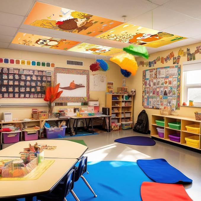 6 Pcs Fluorescent Light Covers with 60 Magnets Fall Animal Decorative for Classroom Ceiling Light 4 x 2 Feet Magnetic Lights Covers Filter for Office Hospitals Home Autumn Classroom Decor(Fall Animal)