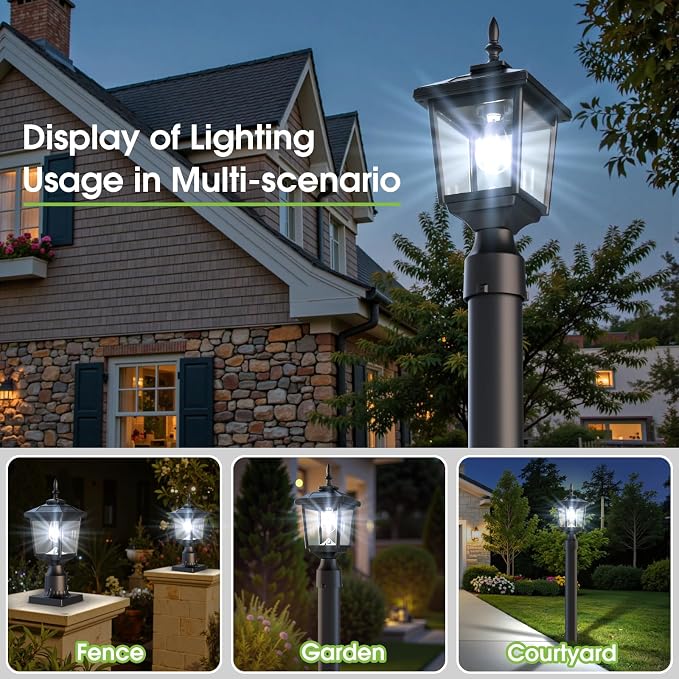 Greluna Solar Post Light Outdoor,2Pack 60 Lumens Dusk to Dawn Lamp Post Light, Solar Powered & Waterproof, Fits 6x6 Wooden Posts, 3 Inch Poles, for Garden, Pathway, Driveway, Fence & Yard（Cool White）