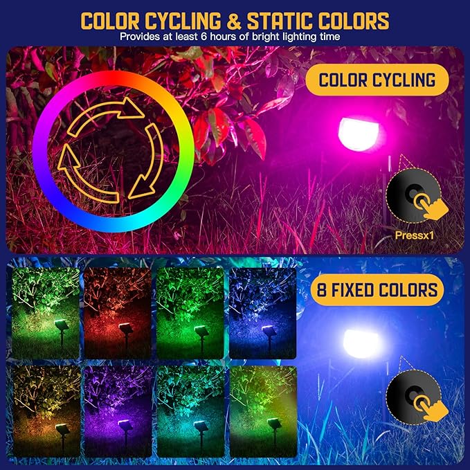 Kyosho IP67 Waterproof Color Solar Spot Lights Outdoor, Color Changing Outdoor Halloween Lights, RGBW Multicolor Solar Spotlight with 9 Modes for Lawn, Pathway, Yard, 8 Pack