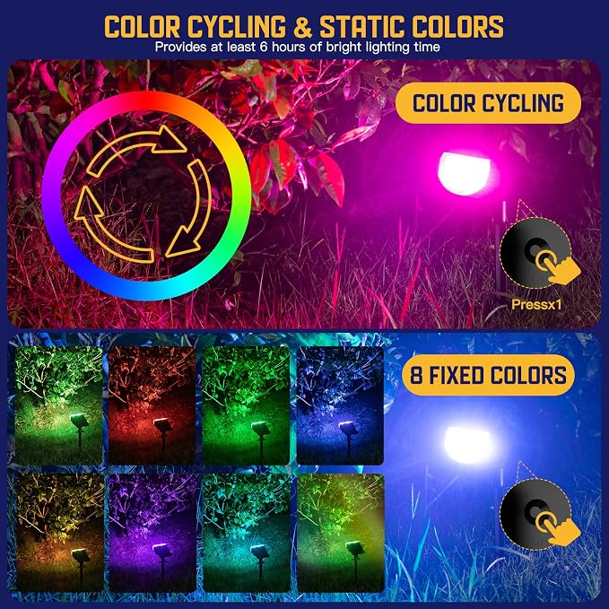 Kyosho Solar Spot Lights Outdoor, IP67 Waterproof Solar Lights for Yard, Garden and Walkways, 38 LEDs RGBW Multicolor Spotlight, 6 Pack