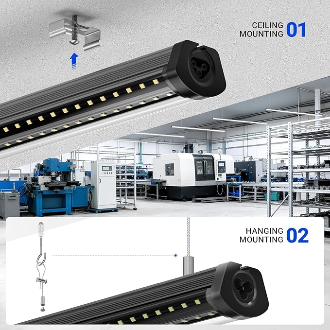 Barrina T8 LED Shop Lights 8FT, 140W 17000LM 5000K, U-Shaped 3 Rows LED Garage Lights, Linkable, Hanging & Flush Mount, 8 Foot Commercial LED Shop Lights for Garage, Workshop, Kitchen, 10 Packs, Black