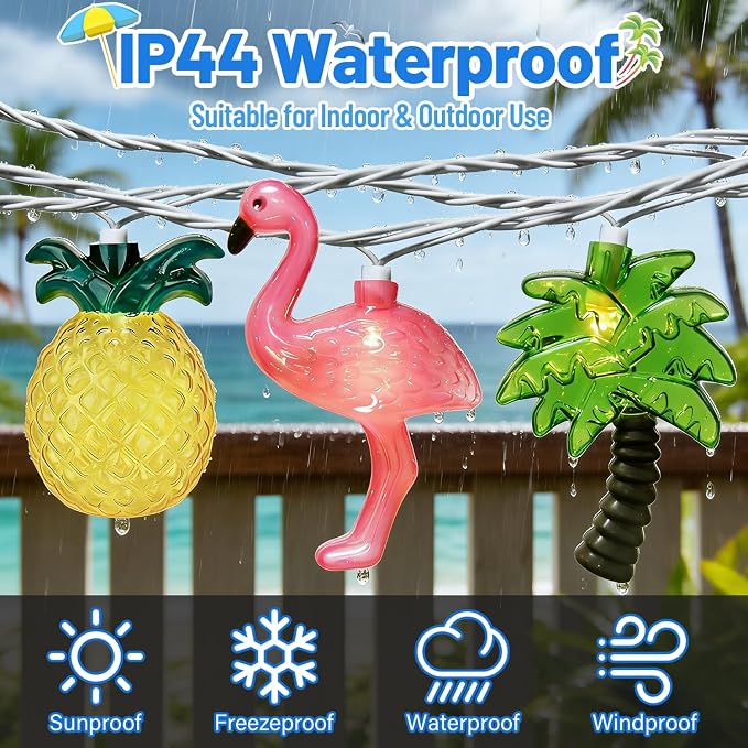 PASUTO Summer Beach Hawaiian String Lights, 10 LED Tropical String Lights, Hawaiian Tropical Beach Pool Party Decorations, Flamingo Pineapple Palm Tree Light Indoor Outdoor, Connectable Plug