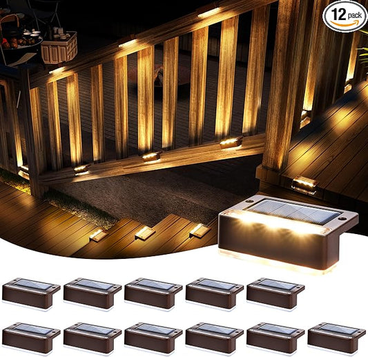 SOLPEX Solar Fence Lights, Solar Deck Lights Outdoor Waterproof Solar Powered for Step, Stair, Balcony,Front Porch,Garden, Walkway,Yard, Patio Decor, IP65 Waterproof (12 Pack, Warm White) 6 LEDs