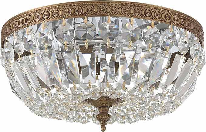 Crystorama 3 Light Spectra Crystal Olde Brass Flush Mount