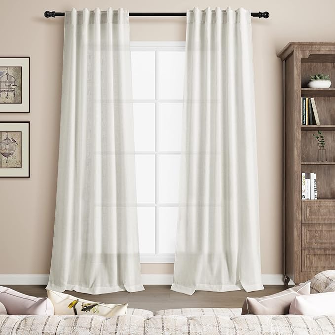38 inches Wide Cream Natural Linen Curtains 90 Inch Length 2 Panels for Living Room Rod Pocket Back Tab Window Curtain Drapes Neutral Rustic Farmhouse Decor Ivory Dining Room Curtain 90 inches Long