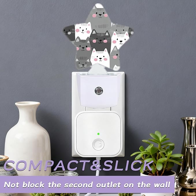 Nightlight,Gray Cats Decorative Night Lights Plug Into Wall, Night Light with Auto Sensor for Bedroom,Nursery,Hallway,Stairway,Gifts