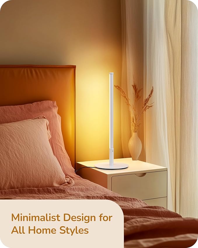 EDISHINE LED Table Lamp, Dimmable Bedside Lamp, 3 Color Temperature, Power Cord Touch Switch Desk Lamp, Upgraded Minimal Nightstand Lamp for Bedroom, Living Room, Gift, Metal Finish, Eye Caring, White