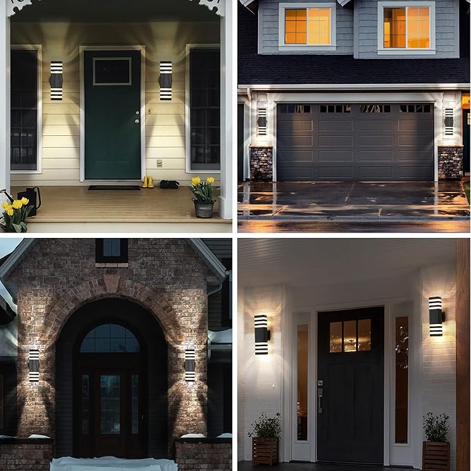 tewei 4 Pack Outdoor Wall Lights, Modern Exterior Light Fixture Wall Mount Black Outside Lights for House Waterproof Aluminum Up and Down Porch Lights Outdoor Wall for Porch Patio Garage, 3-Layer