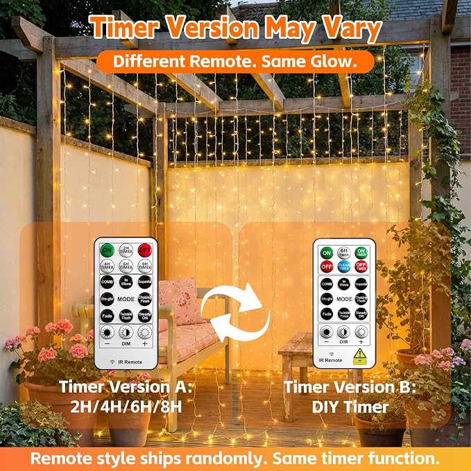 Curtain Light for Bedroom, 200LED 6.6x6.6ft Warm White Window Wall Hanging Fairy Curtain String Light, 8 Modes Remote Fairy String Lights Indoor for Wedding Party Home Garden Decorations