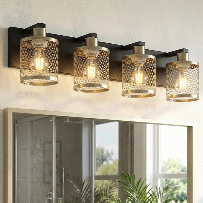 Bathroom Light Fixtures Black and Gold Vanity Lights 4 Lights Farmhouse Bathroom Vanity Light Vintage Design Wall Sconces Lighting for Mirror Attic Corridor Cellar Wall Lamps