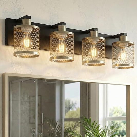 Bathroom Light Fixtures Black and Gold Vanity Lights 4 Lights Farmhouse Bathroom Vanity Light Vintage Design Wall Sconces Lighting for Mirror Attic Corridor Cellar Wall Lamps