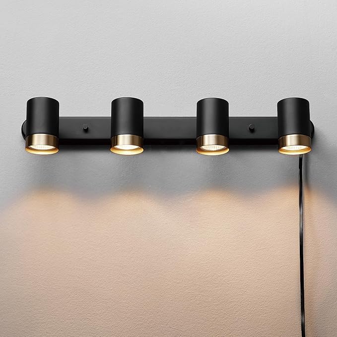 Globe Electric 64000047 22" 4-Light Plug-in Track Lighting, Matte Black, Pivoting Heads, in-Line On/Off Switch, Minimalist Ceiling Light Fixture for Kitchen Island, Hallway, or Dining Room