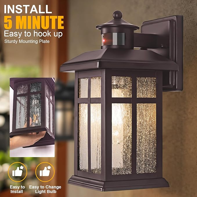 Brilvibera 2 Packs Motion Sensor Outdoor Lights- Outdoor Porch Lights Light Fixtures Motion Sensor Bronze, Porch Lights Outdoor Bronze, Exterior Lights for House, Garage, Door