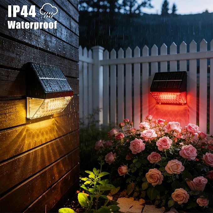 FVTLED Solar Fence Lights Outdoor, RGBW Color Changing Solar Wall Lights Outdoor with Remote Control, Waterproof LED Deck Light for Garden Yard Patio Deck Step Patio Wall (4 Pack)