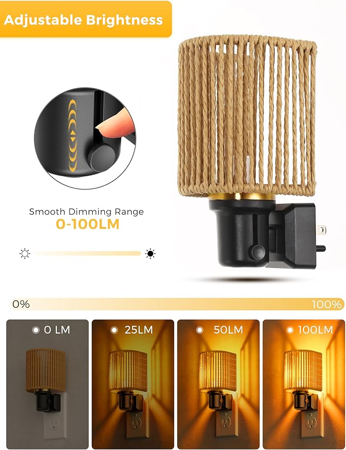 L LOHAS LED Night Lights Plug into Wall, Dimmable Night Light with Light Sensor, Amber Boho Nightlight Plug in Wall, Decorative Bohemian Nightlights Yellow Light for Bedroom Living Room Hallway, 1Pack