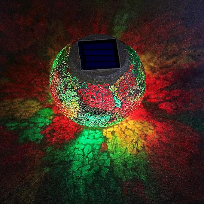 Starryfill Color Changing Mosaic Solar Lights Multicolor Glass Globe LED Light Outdoor and Indoor Waterproof Table Lamps for Garden Pati Party Yard Decorations