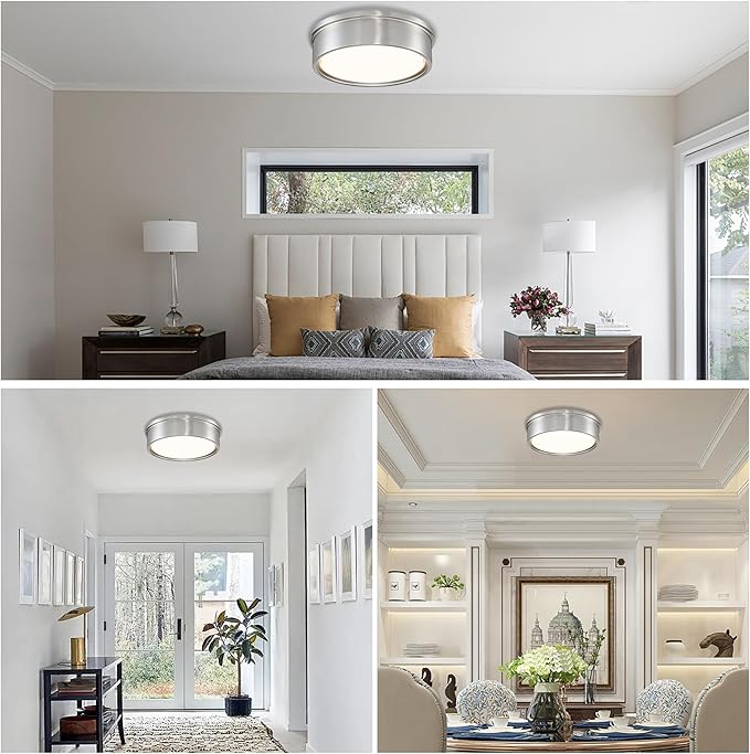 13 inch Flush Mount LED Ceiling Light Fixture, 5CCT Modern Dimmable Lighting for Hallway Bathroom Kitchen Stairwell, 2700K/3000K/3500K/4000K/5000K, Brushed Nickel