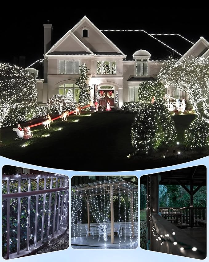 Brightown 2 Pack Solar String Lights for Outside, Each 46Ft 120 LED Solar String Lights Outdoor with 8 Modes, IP65 Waterproof Solar Lights for Patio Yard Wedding Garden Party Decorations, Pure White