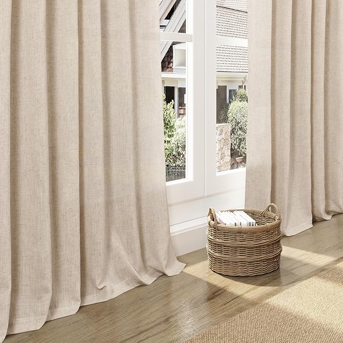Nanspring Grey Flax Linen Curtains 72 Inches Long for Living Room Light Filtering Mordern Boho Semi Sheer Curtains Back Tab and Rod Pocket Privacy Neutral Curtain for Bedroom Office 52x72, 2 Panels