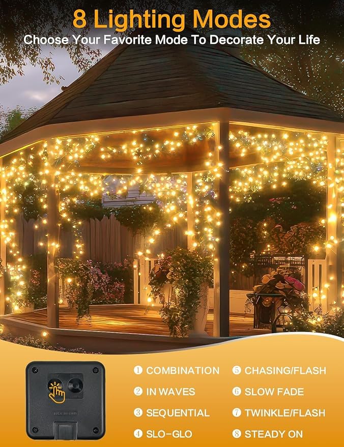 Solar String Lights Outdoor, 4 Pack 288FT 800 LED Solar Twinkle Lights for Outside Waterproof, Copper Wire with 8 Lighting Modes Fairy Lights for Garden Tree Birthday Xmas Patio Decor(Warm White)