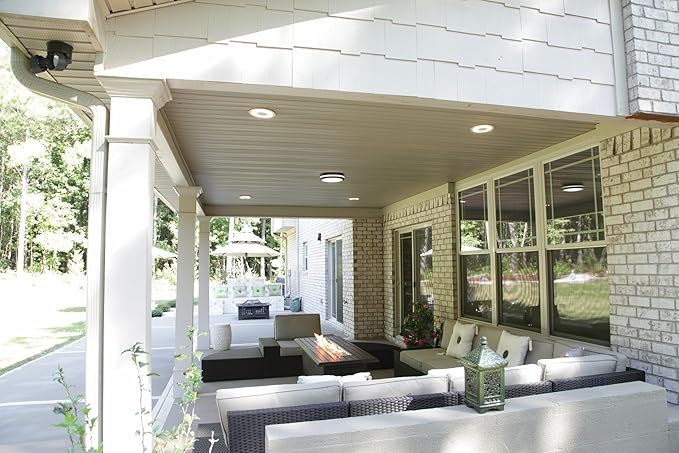Lithonia Lighting Outdoor Flush Mount LED Ceiling Light, Exterior Ceiling Lighting Fixture, 4000K Cool White Light, Dark Bronze (OLCFM 15 DDB M4)
