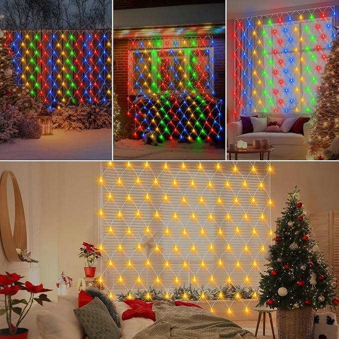 echosari Christmas Net Lights Battery Operated, Dual Color Changing 100 LED Bush Net Lights 5Ft x 5Ft Mesh Light with Remote for Wedding Garden Backyard Decor (Warm White & Multicolor)