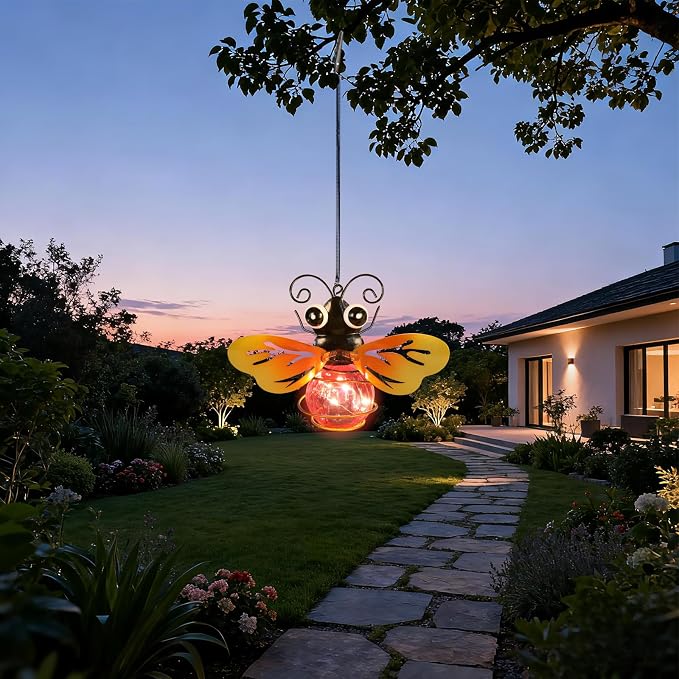 Bee Garden Decor with Bouncy Springs Pendant Lights Birthday Gifts for Women Mom Grandma,Hanging Solar Lights Outside Waterproof Metal Solar Outdoor Decoration for Yard, Porch,Patio,Backyard