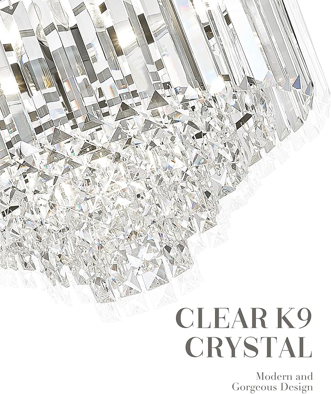15'' Crystal Chandelier, 5-Tier Modern Chandelier with Matte Black Finish, Pendant Light for Dining Room Kitchen Island Bedroom Entryway, CC4215-5W-BK