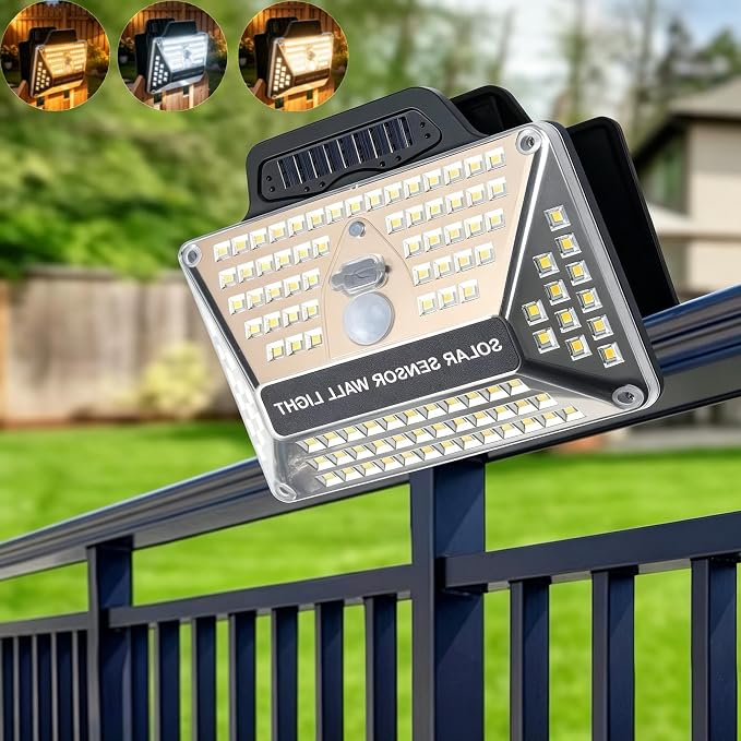 Clip on Solar Lights Outdoor Waterproof, 110 LEDs 600LM Fence Lights with Motion Sensor, 360° Wide Angle & 3 Lighting Modes, USB Powered Wall Lights for Garage, Stair, Porch and Garden (1-Pack)