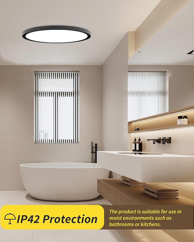 4Pack 16 Inch Dimmable LED Flush Mount Ceiling Light Panel,32W 3480LM,2700K-6000K 5 CCT Selectable,Ultra Thin Round Black Ceiling Light Fixture for Hallway Kitchen Bedroom Home Office Bathroom