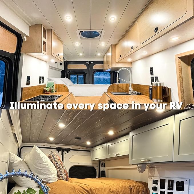 acegoo RV Recessed Ceiling Light 2-3/4” Full Aluminum 12V Dimmable LED Puck Light for Campervan Truck Caravan Boat Roof Under Cabinet Lighting, Flush Mount Cutout 2-1/4" (Sliver,Warm White) 4 Pack