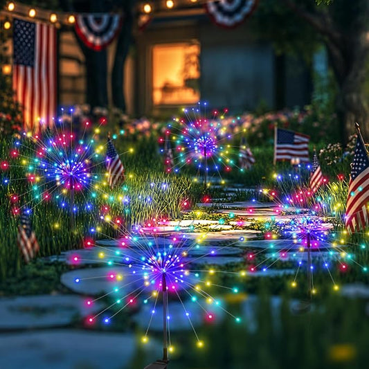 PEVOROS Garden Decor Solar Lights Outdoor,120LED Waterproof Colorful Solar Fairy Garden Lights for Outdoor Decoration,Yard, Patio, Porch,Flower Pot,Pathway, for 4th of July(4Pack)