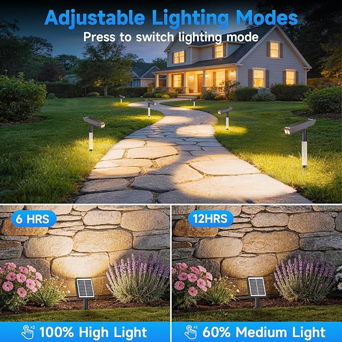Solar Lights Outdoor Waterproof IP65，Outside Solar Landscape Spotlight with Ambient Light Column and Adjustable Aperture for Garden Yard Pathway Lawn，2 IN 1 Can Used as Wall Lamp，Warm White- 12 Pack