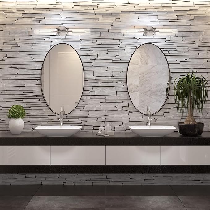Vanity Lights for Bathroom,Knurled Texture 2-Light Brushed Nickel Wall Sconce,Clear Glass Vanity Mirror Lights,Modern Hardwired Chrome Bathroom Light Fixtures,Large Wall Lamps for Living Room,Bedroom