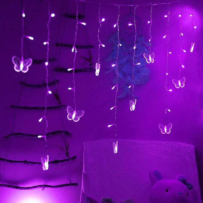 Butterfly Curtain Lights, 4.9ft 48 LED USB Window Fairy Lights 10 Butterflies 8 Modes Firefly Twinkle Timer String Lights with Remote for Room Bedroom Wall Ceiling Party Wedding Christmas