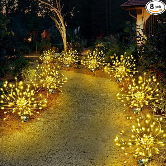 Anordsem Solar Lights Outdoor Waterproof: Garden Light Solar Powered for Yard Outside - Sparkler Fireworks Twinkle Lighting Path Decor 8 Pack - LED Starburst Gardening Gifts for Women Mom Wife