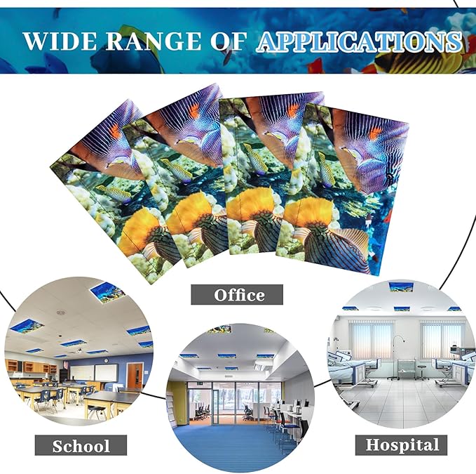 VIHOSE 4 Pcs 2 x 2 Feet Fluorescent Light Covers for Ceiling Lights Classroom Magnetic Light Filters for Reducing Harsh Glare Flicker for Office Classroom Home Drop Ceiling(Sea)