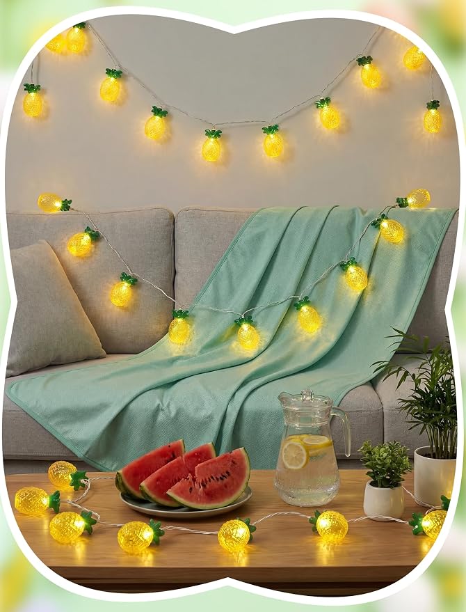 8.5Ft Pineapple String Lights, Hawaiian Beach Themed Party Lights with 10LED Warm White Waterproof Pineapple Fairy Lights, Tropical Decoration for Indoor Outdoor Party Bedroom Wedding Birthday Pool