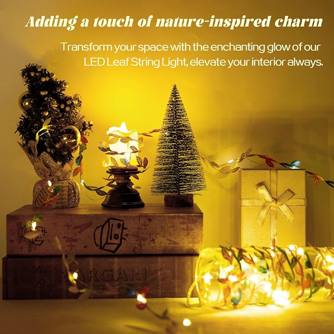 Fairy Lights Battery Operated with Vines, Colorful Leaves String Lights Plant Light for Bedroom Wedding Birthday Party Decoration Indoor DIY Crafts, 6.56FT, 2PCS