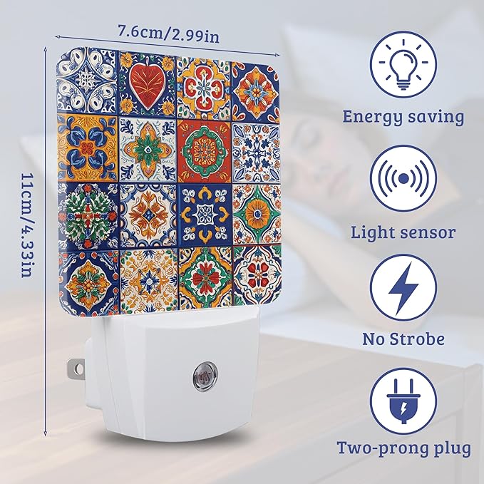 Colorful Vingate Mosaic Night Light,Nightlight Lamp with Dusk to Dawn Sensor for Home Indoor Stairway Kitchen Corridor, Decorative Night Lights Plug Into Wall for Boys Girls Women Men Room Gifts
