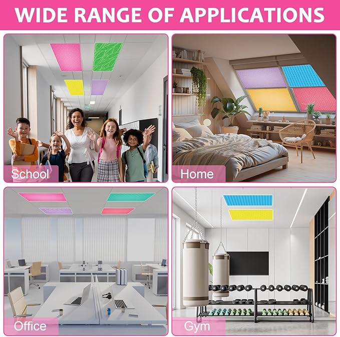 QOUBAI 8 Pcs Fluorescent Light Covers, 4x2 Feet Magnetic Light Cover Fluorescent Lights Shade Panel Positive Inspirational Ceiling Lights Filters for Office Classroom Home Drop Ceiling Plaid