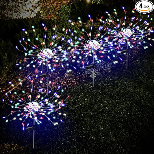 PXBNIUYA 4 Pack 175 LED Solar Garden Light for Yard,Firework Lights Outdoor Waterproof with 2 Modes Twinkling Light, Sparkly Starburst Lights for Wedding Walkway Halloween Christmas Decor(Colorful)