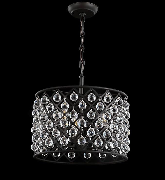 JONATHAN Y 16" Oil Rubbed Bronze Crystal LED Pendant Light, Adjustable Metal Chandelier for Kitchen Island, Entryway, Foyer, Clear Hand-Polished Crystal Shade, LED Bulb (JYL9026A)