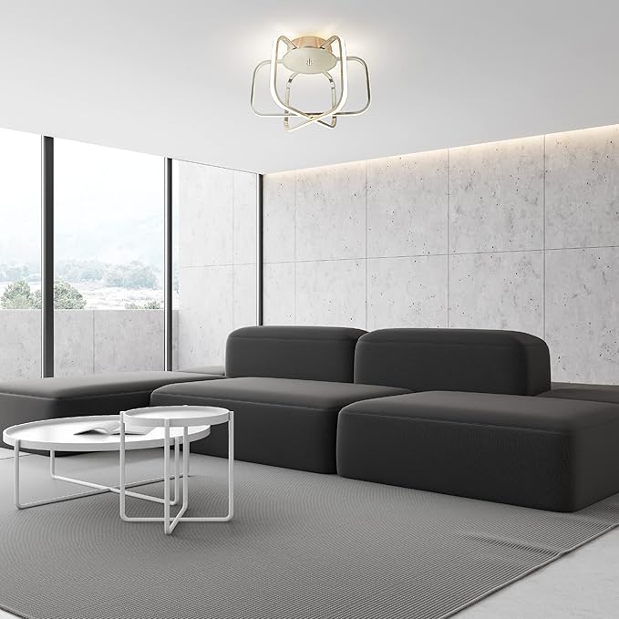 Ultralux 15 inch Modern Brushed Nickel Atom Ceiling Light Fixtures, Bright and TRIAC Dimmable, 2050 Lumens 3000K, Integrated LED Light Fixture for Living Room or Kitchen LED Flush Mount Ceiling Light