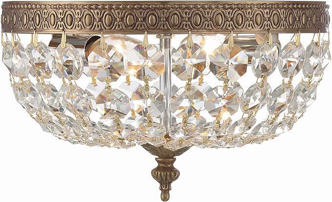 Crystorama 2 Light Clear Italian Crystal Olde Brass Flush Mount