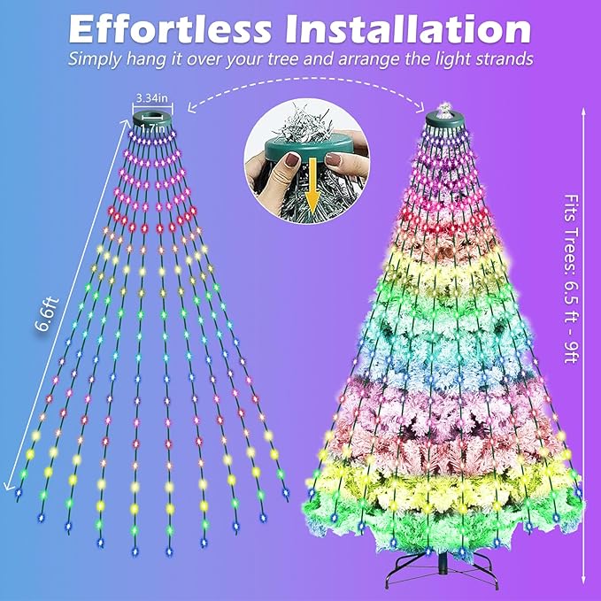 ROSE ME 200 LED Christmas Tree Lights, 6.6ft x 10 String Christmas Lights for Tree, Indoor & Outdoor, with App & Remote Control, Multicolor, DIY Modes, Music Sync, Waterproof, Easy Installation